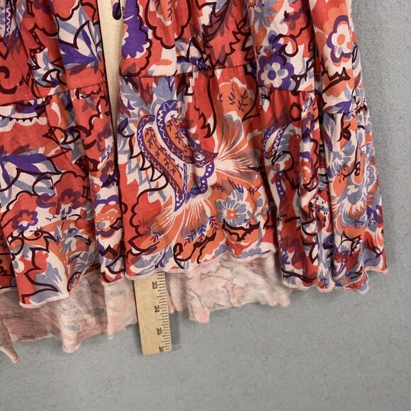 Free People Dress Women Small Red Boho Floral Beaded Jewel Tiered Coastal Resort - Picture 14 of 16